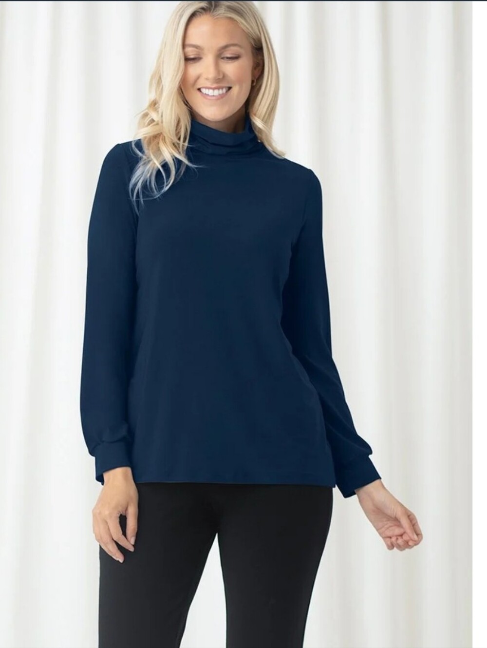 Sympli Turtle Neck Gathered Sleeve Top - BLACK sz 12
